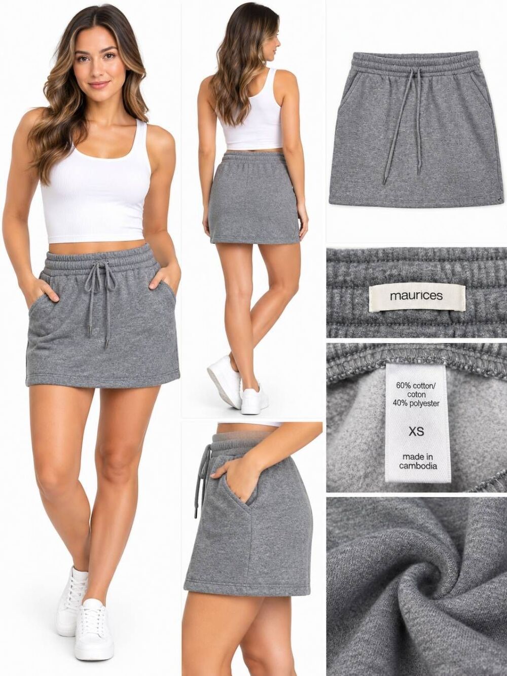 Maurices Gray Sweat Skirt XS Drawstring Casual